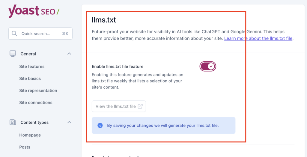 Membuat file LLMS.txt di Yoast SEO